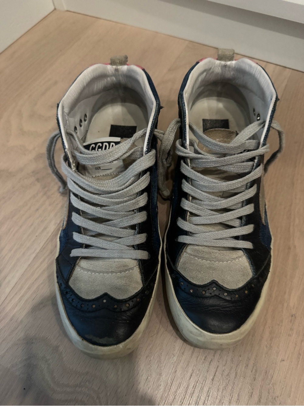 Golden Goose Navy and Beige High-Top Sneakers